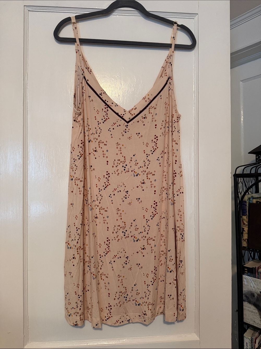 Soma Blush Pink Floral-Spot Slip Dress with Black Trim